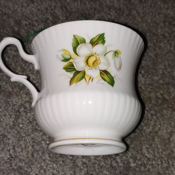 VINTAGE Royal Dover Bone China Teacup & Saucer Dogwoods w Gold Trim England - Picture 6 of 9